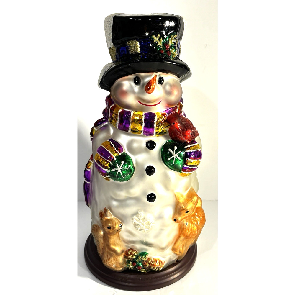 Vintage Thomas Pacconi Classics Glass Snowman Christmas Figurine w/ Animals 2004